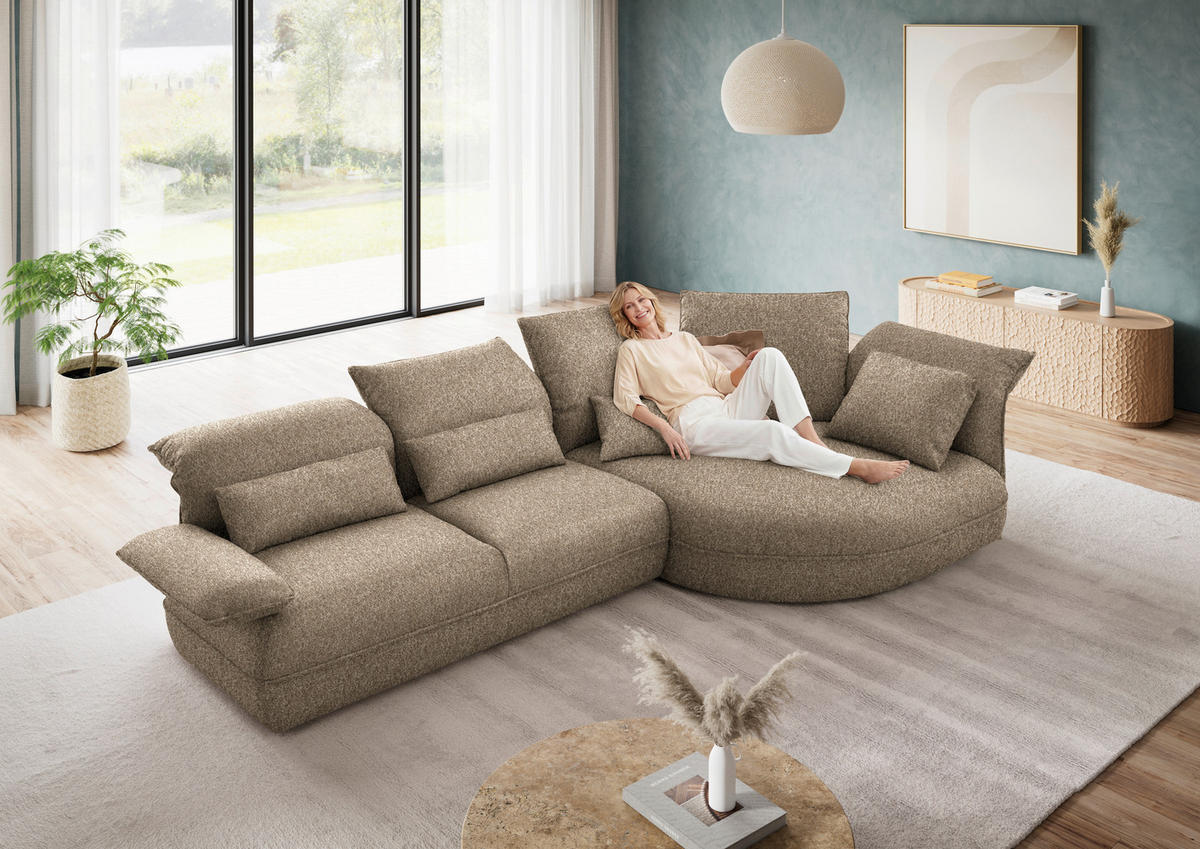 ECKSOFA Chenille Beigebraun  - Beigebraun/Schwarz, Design, Kunststoff/Textil (343/154cm) - Koinor