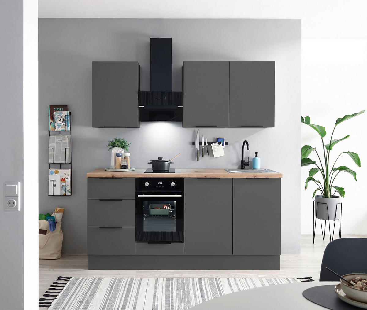 KÜCHENBLOCK   in Graphitfarben  - Schwarz/Graphitfarben, Basics, Holzwerkstoff/Metall (180/210/60cm) - Carryhome