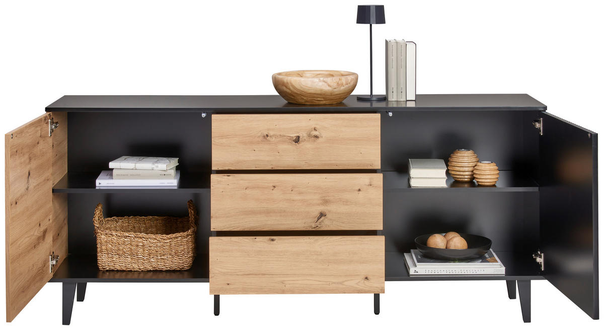 SIDEBOARD 178/78/40 cm  in Schwarz, Eiche Artisan  - Schwarz/Eiche Artisan, Design, Holzwerkstoff/Metall (178/78/40cm) - Xora