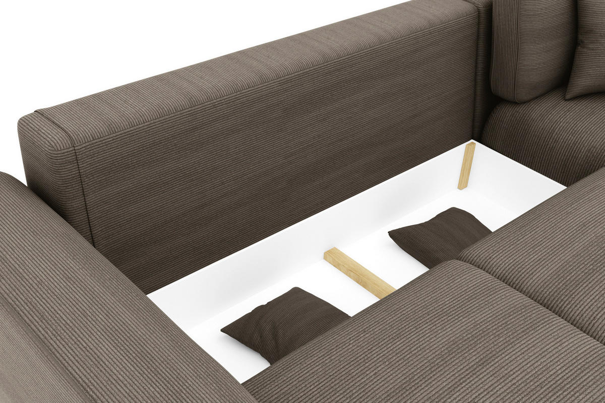 ECKSOFA in Cord Taupe  - Taupe/Chromfarben, Konventionell, Kunststoff/Textil (293/195cm) - MID.YOU