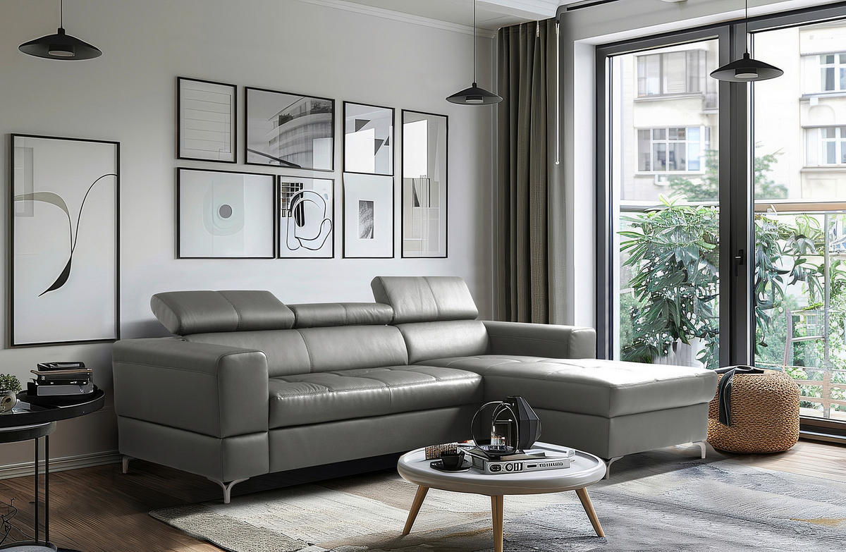 ECKSOFA  in Lederlook Echtleder Anthrazit  - Anthrazit/Schwarz, Design, Leder/Textil (247/173cm) - Livetastic