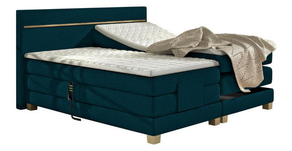 BOXSPRINGBETT Webstoff 140/200 cm INKL. Bettkasten, Topper, motorische Verstellbarkeit - Eichefarben/Petrol, Design, Holz/Textil (140/200cm) - Linea Natura