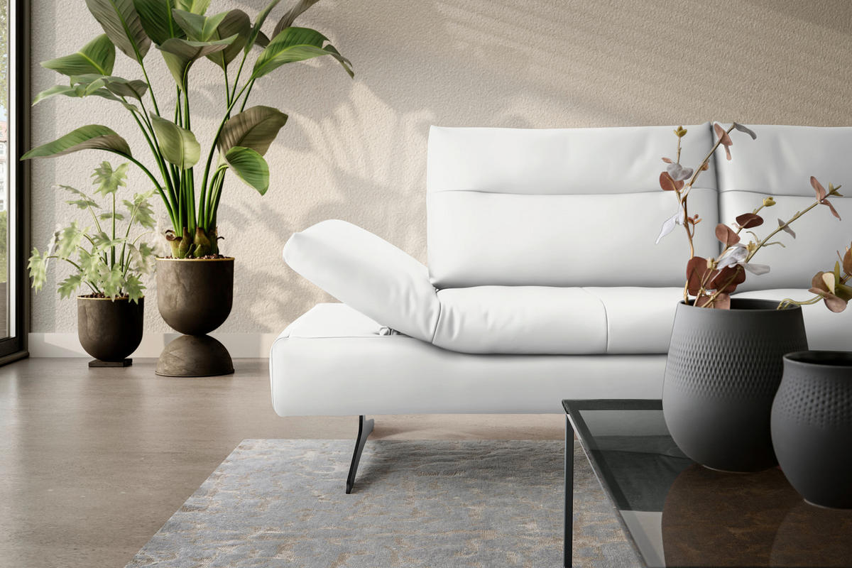ECKSOFA in Echtleder Weiß  342/158 cm  - Schwarz/Weiß, MODERN, Leder/Metall (342/158cm) - Chilliano