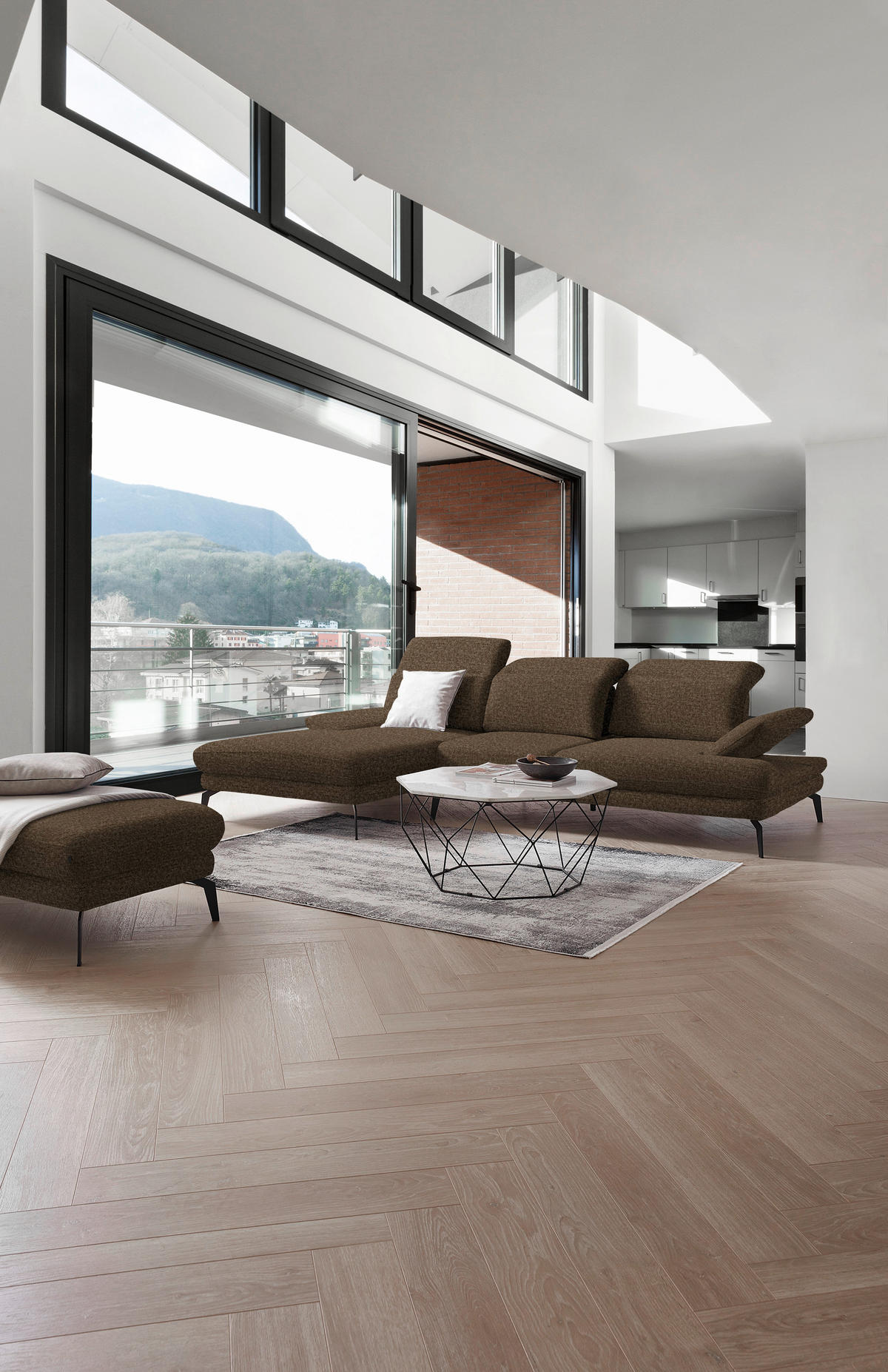 ECKSOFA in Webstoff Braun  - Schwarz/Braun, Design, Textil/Metall (180/289cm) - Stylife