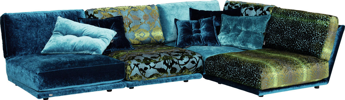 ECKSOFA in Jacquard, Velours Multicolor  205/293 cm  - Multicolor/Schwarz, Design, Kunststoff/Textil (205/293cm) - Bretz