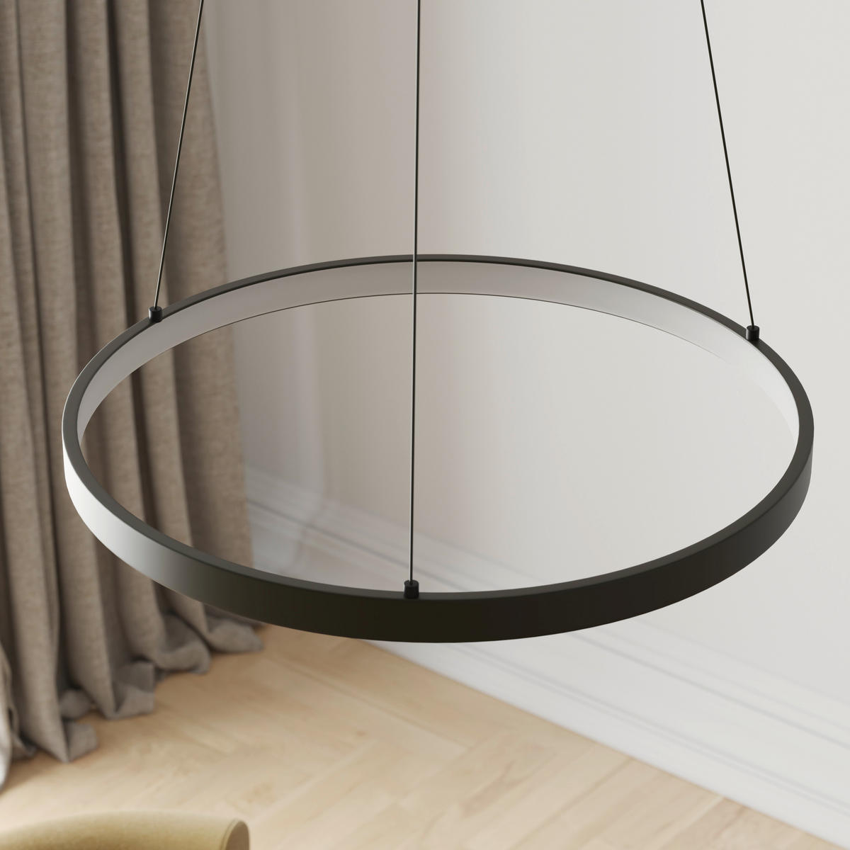 LED-HÄNGELEUCHTE Hoop 57/57/40-180 cm  - Schwarz, Design, Kunststoff/Metall (57/57/40-180cm) - Paul Neuhaus
