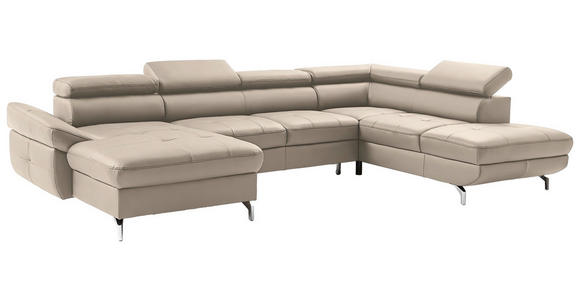 WOHNLANDSCHAFT Creme Echtleder - Silberfarben/Creme, Design, Leder/Metall (170/340/220cm) - Novel