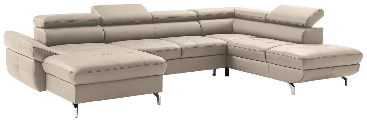 WOHNLANDSCHAFT Creme Echtleder  - Silberfarben/Creme, Design, Leder/Metall (170/340/220cm) - Novel