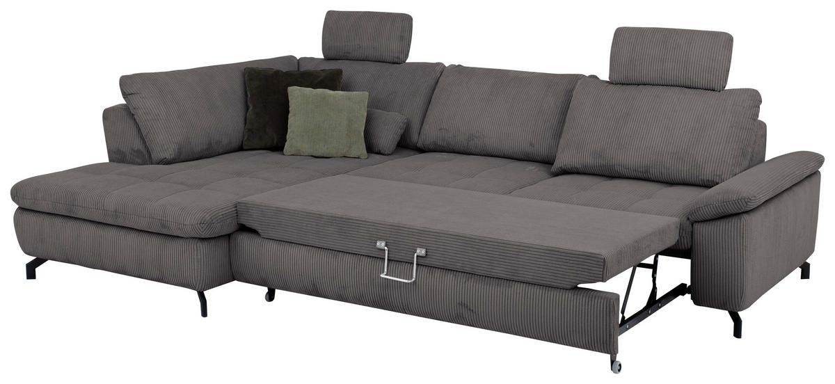 ECKSOFA in Cord, Velours Anthrazit  - Anthrazit/Schwarz, Design, Textil/Metall (197/291cm) - Beldomo Style