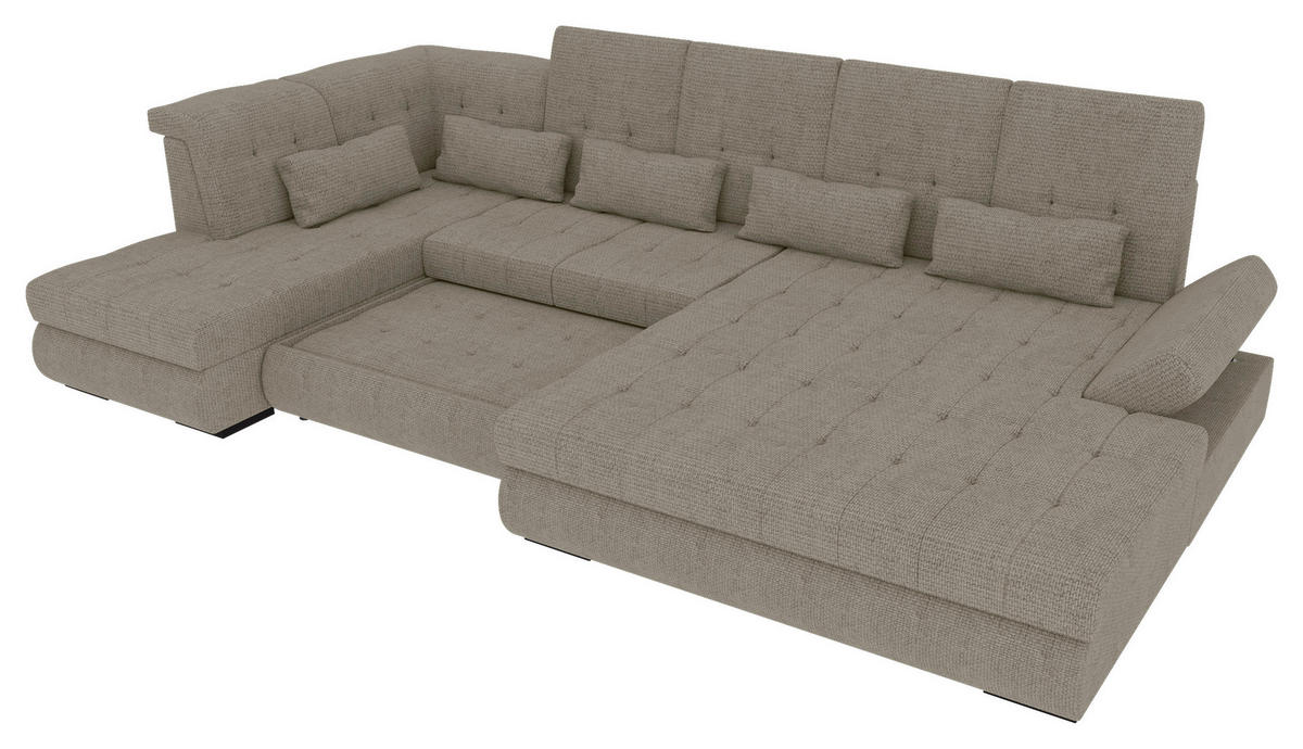 WOHNLANDSCHAFT Greige Struktur  - Greige/Schwarz, KONVENTIONELL, Kunststoff/Textil (222/358/212cm) - Carryhome