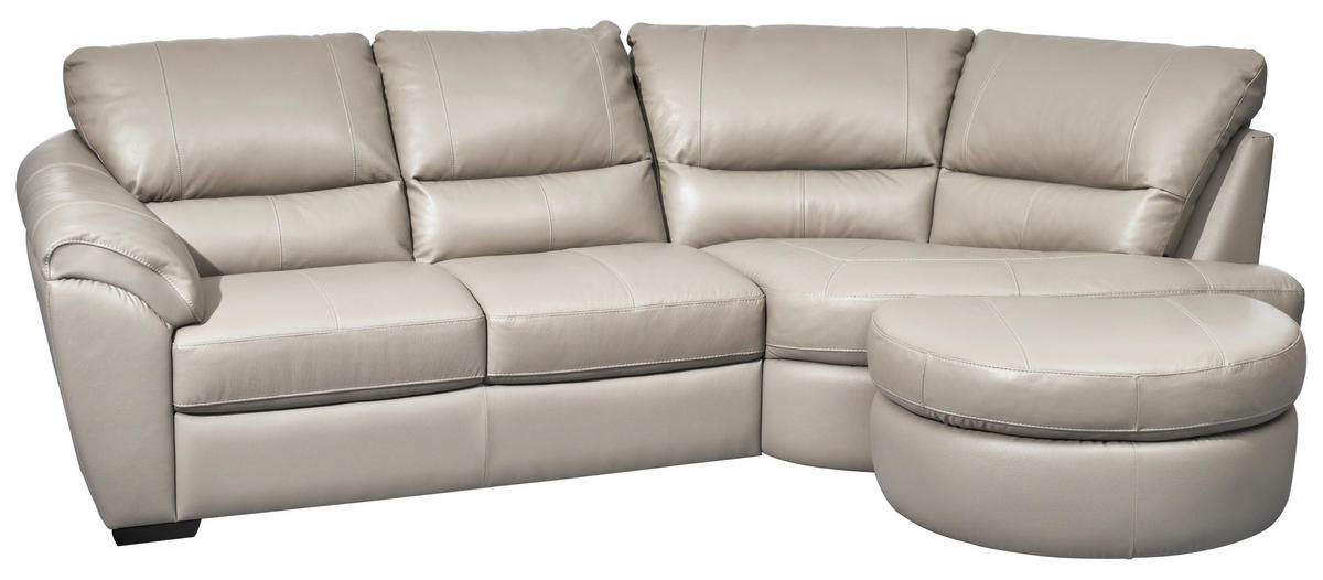 ECKSOFA in Kombination Echtleder/Lederlook Greige  273/194 cm  - Wengefarben/Greige, KONVENTIONELL, Leder/Holz (273/194cm) - Livetastic