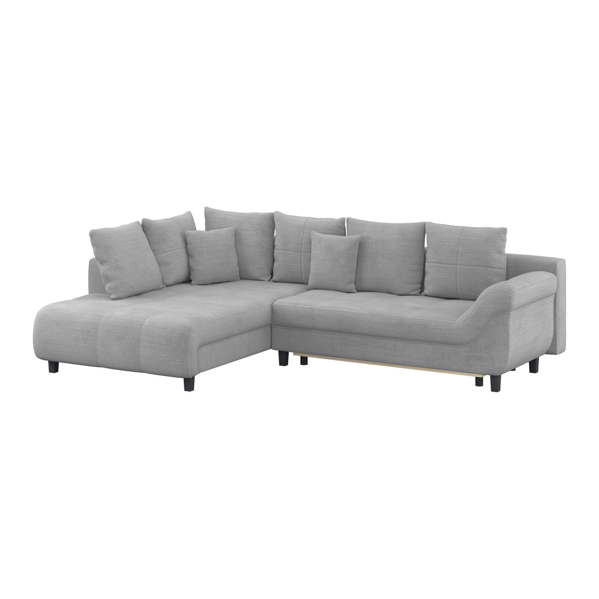 ECKSOFA MENDOZA NEW Blaugrau Chenille, Struktur Zierkissen, Rückenkissen, Bettkasten  - Blaugrau/Schwarz, KONVENTIONELL, Textil (197/309cm) - MID.YOU