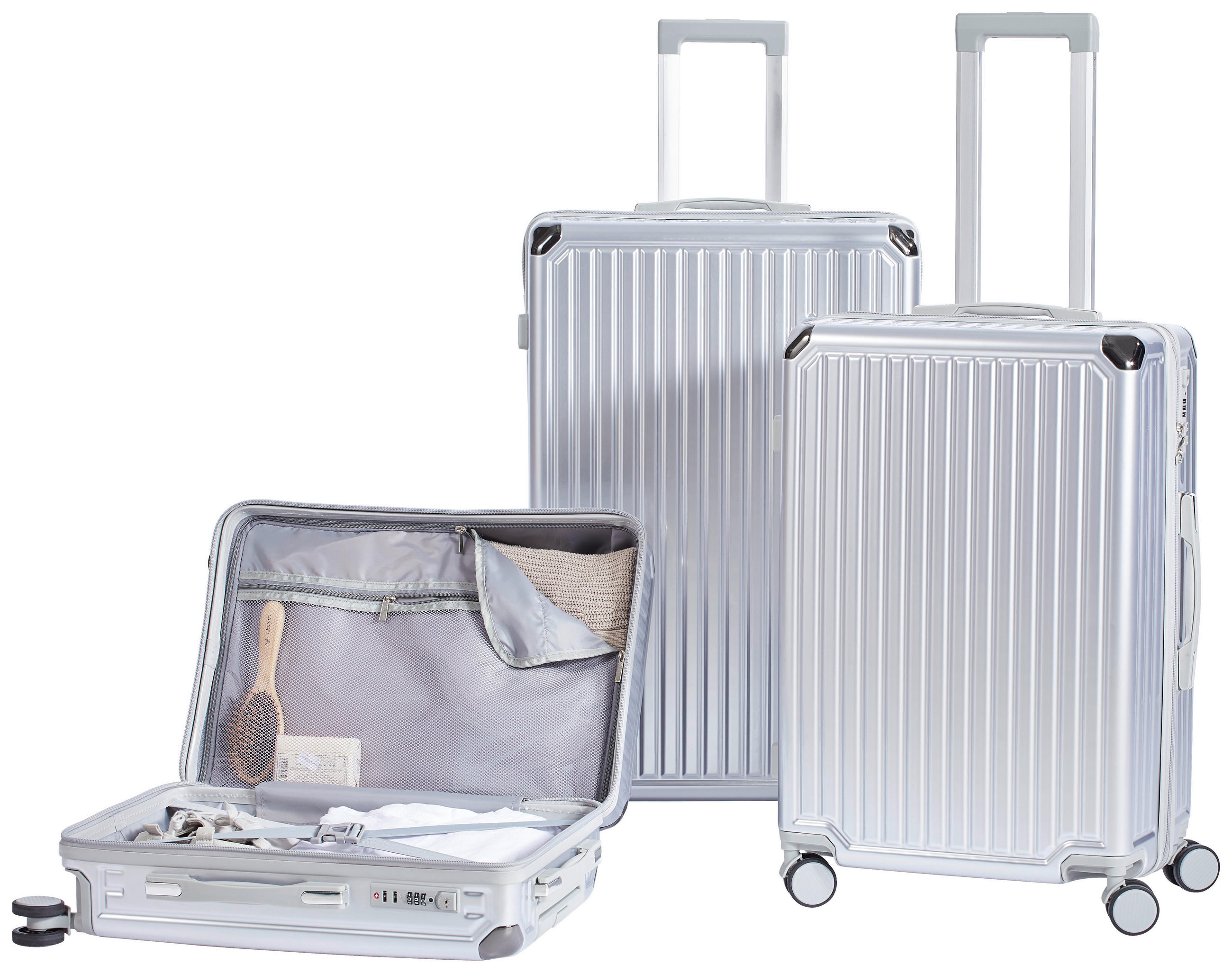 SADA CESTOVNÍCH KUFRŮ  - barvy stříbra, Basics, kov/textil - Novel