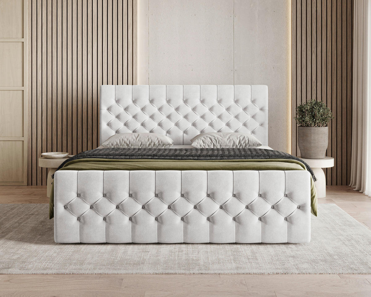 BOXBETT 140/200 cm,  in Silberfarben, Matratze, Topper, H3 = fest  - Silberfarben/Schwarz, KONVENTIONELL, Holz/Kunststoff (140/200cm) - Chameo