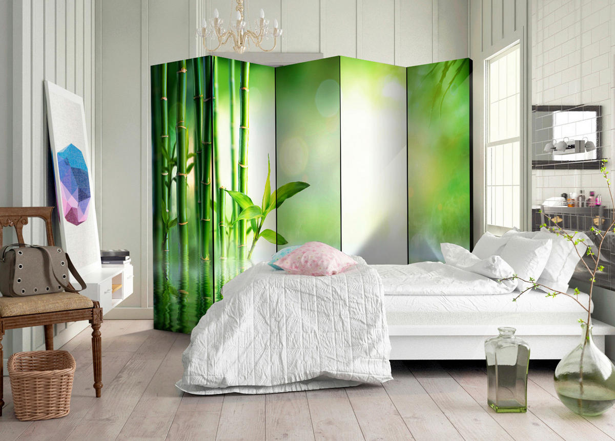 SKÄRMVÄGG  i trä, textil  grön, ljusgrön  - ljusgrön/grön, Basics, trä/textil (225/172/3cm) - artgeist