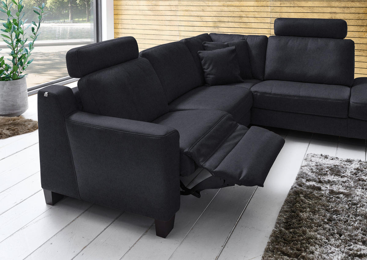 ECKSOFA in Echtleder Schwarz  259/235 cm  - Eichefarben/Schwarz, Design, Leder/Holz (259/235cm) - Valdera