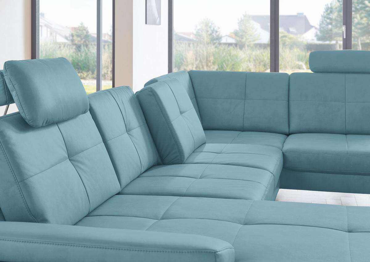 WOHNLANDSCHAFT in Lederlook, Mikrofaser Blau  - Blau/Schwarz, Design, Textil/Metall (345/220cm) - Beldomo System