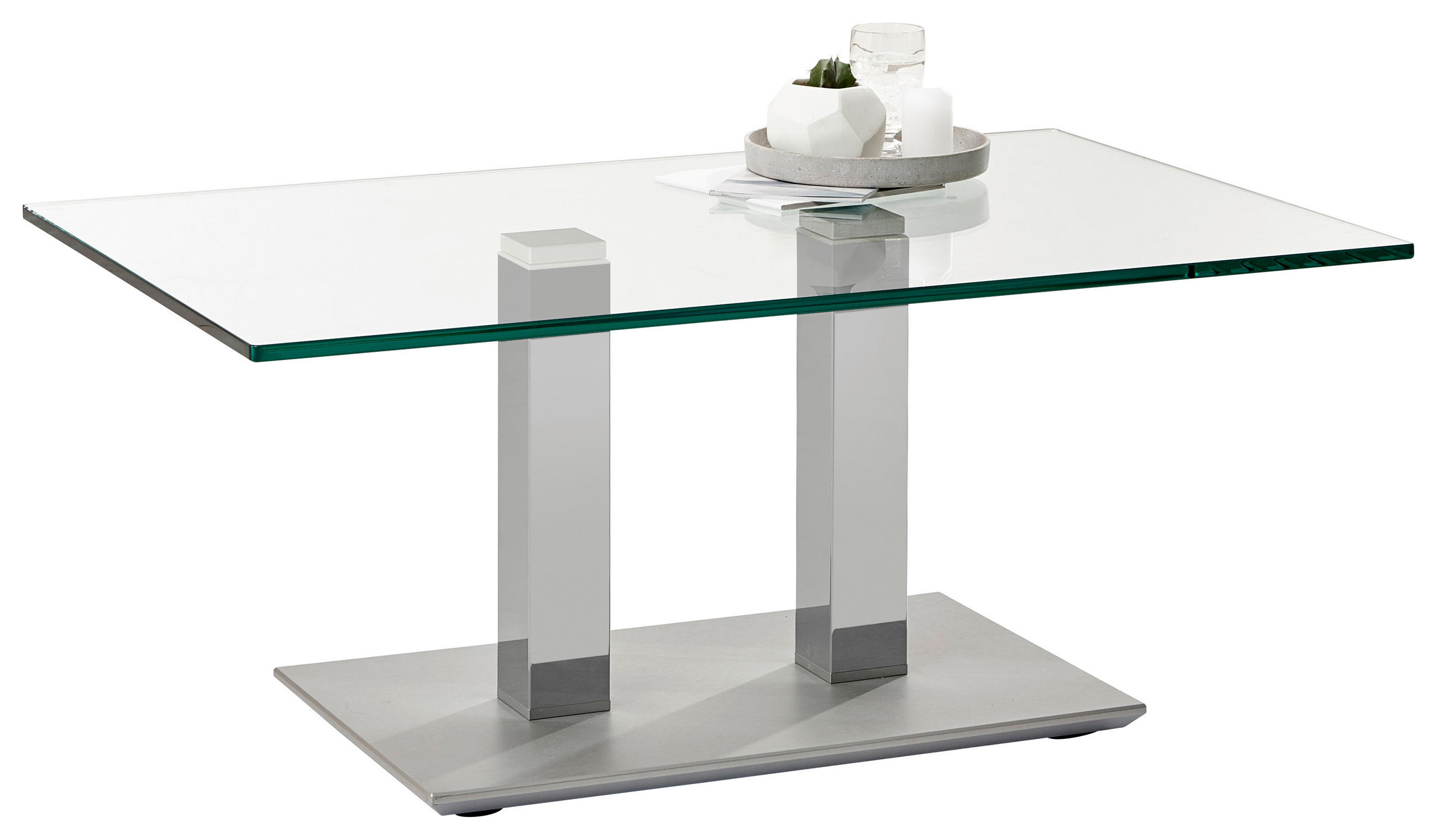 COUCHTISCH Klarglas 110/70/46-65 cm rechteckig Grau, Edelstahlfarben  - Edelstahlfarben/Grau, Design, Glas/Kunststoff (110/70/46-65cm)
