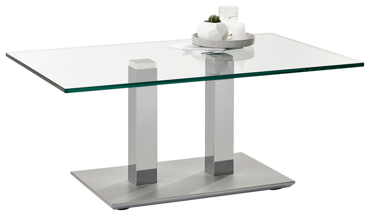 COUCHTISCH Klarglas 110/70/46-65 cm rechteckig Grau, Edelstahlfarben  - Edelstahlfarben/Grau, Design, Glas/Kunststoff (110/70/46-65cm)
