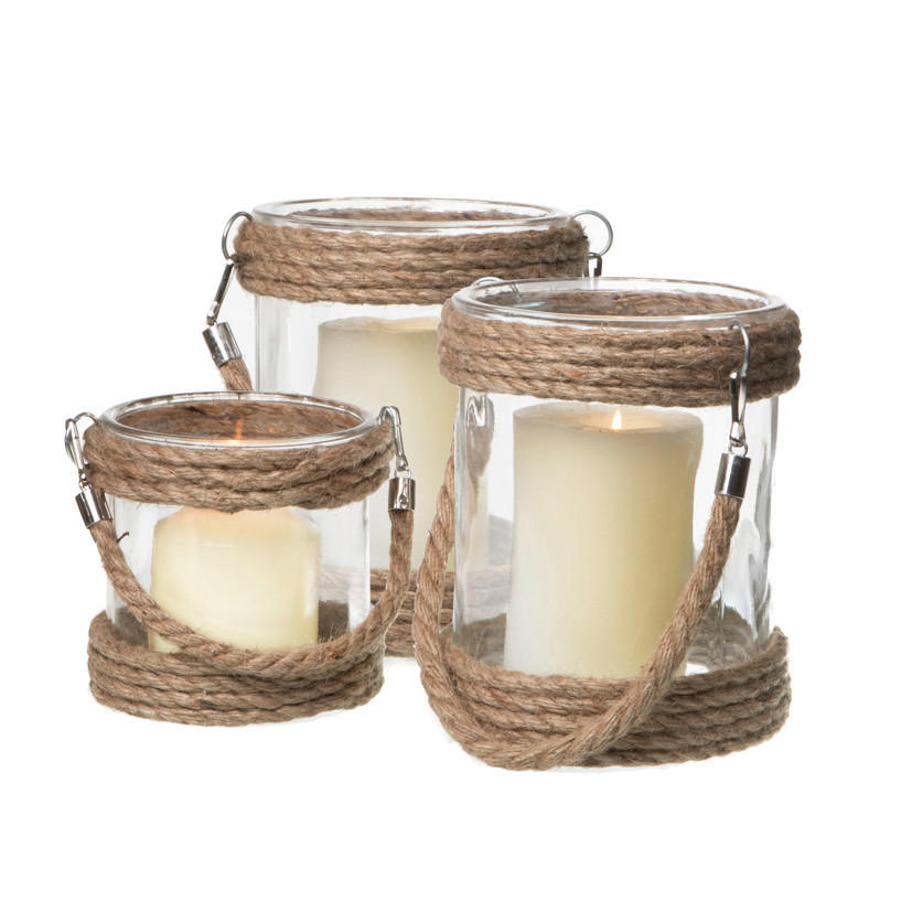 Thumbnail - Windlicht, Klar, Natur, Glas, Textil, 18 cm, Glaseinsatz, Dekoration, Windlichter & Laternen, Windlichter