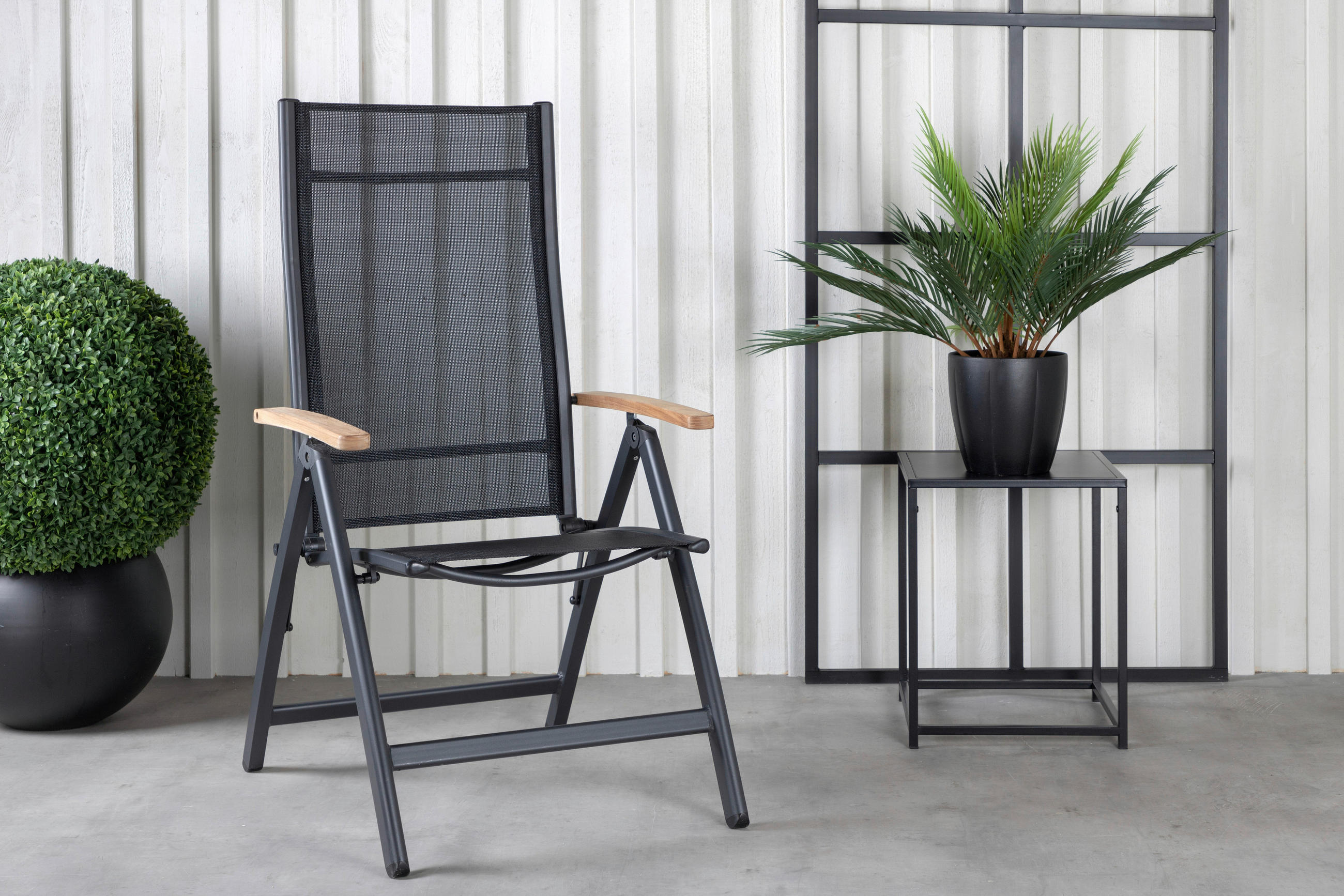 GARTENSTUHL-SET Metall, Textil Naturfarben, Schwarz  - Schwarz/Naturfarben, KONVENTIONELL, Textil/Metall (60/110/75cm) - Gardenson