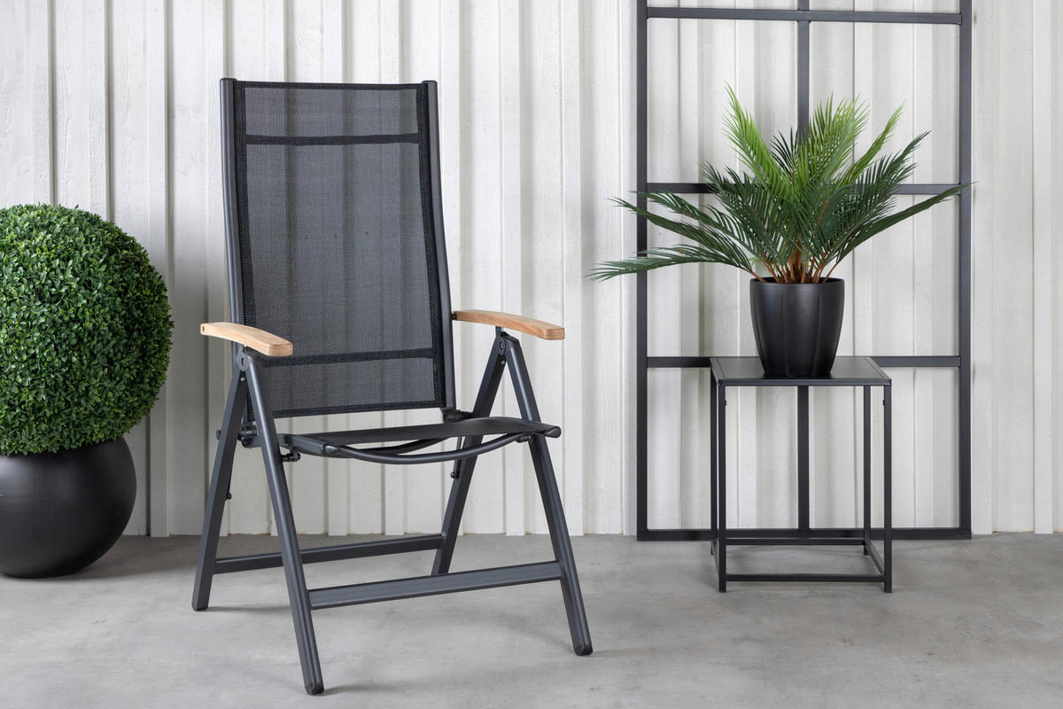 GARTENSTUHL-SET Metall, Textil Naturfarben, Schwarz  - Schwarz/Naturfarben, KONVENTIONELL, Textil/Metall (60/110/75cm) - Gardenson