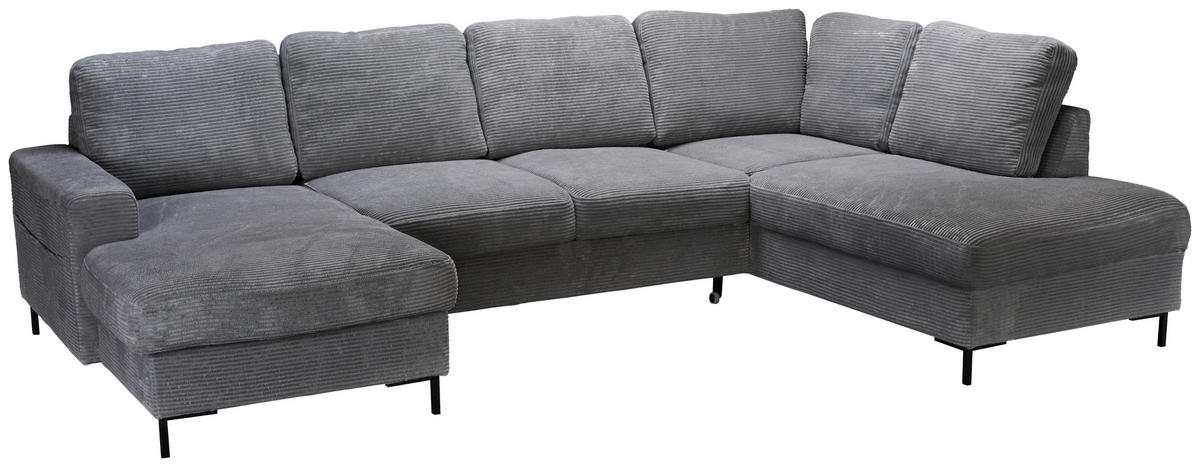 WOHNLANDSCHAFT Dunkelgrau Cord  - Dunkelgrau/Schwarz, KONVENTIONELL, Textil/Metall (148/303/197cm) - Carryhome