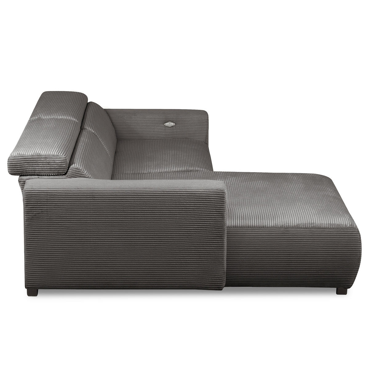 ECKSOFA RENO Grau Cord Relaxfunktion, Kopfteilverstellung  - Schwarz/Grau, Design, Kunststoff/Textil (184/248cm) - Livetastic