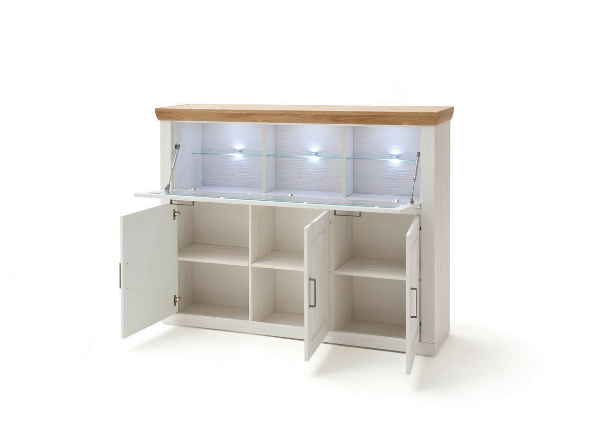 HIGHBOARD Brixen, 163/123/40 cm,  - Eichefarben/Schwarz, Design, Glas/Holzwerkstoff (163/123/40cm) - Livetastic