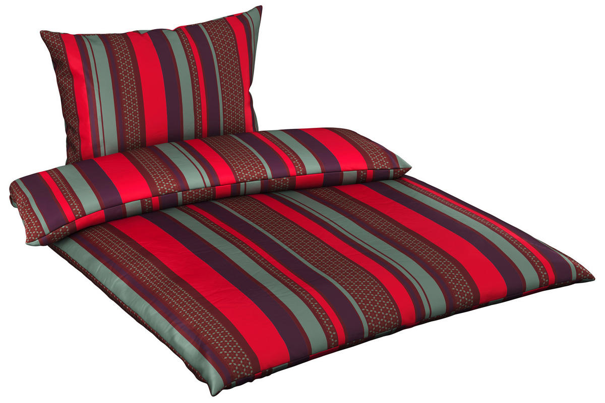 POSTEĽNÁ BIELIZEŇ, satén, červená, mätovozelená, 140/200 cm - mätovozelená/červená, Basics, textil (140/200cm) - Novel