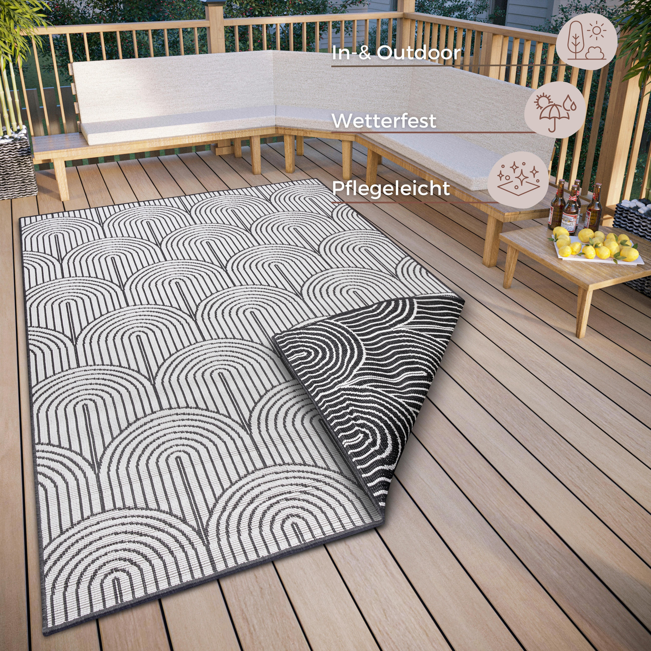OUTDOORTEPPICH 80/150 cm Pangli Schwarz, Weiß  - Schwarz/Weiß, Design, Kunststoff (80/150cm)
