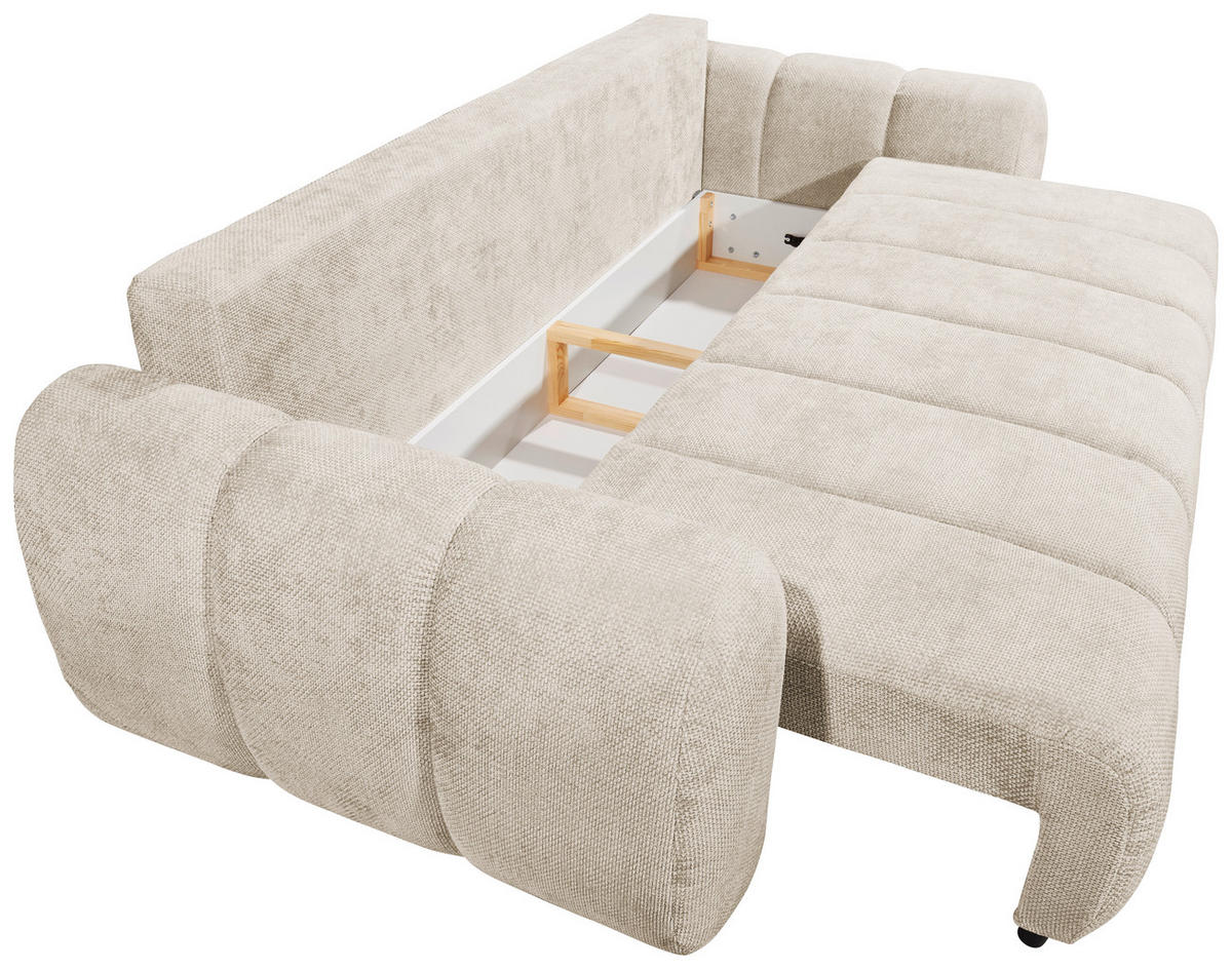SCHLAFSOFA  mit Schlafen auf Sitzhöhe, Rücken echt, Armteil links, Armteil rechts Webstoff Beige  - Beige/Schwarz, Design, Kunststoff/Textil (256/76/112cm) - MID.YOU