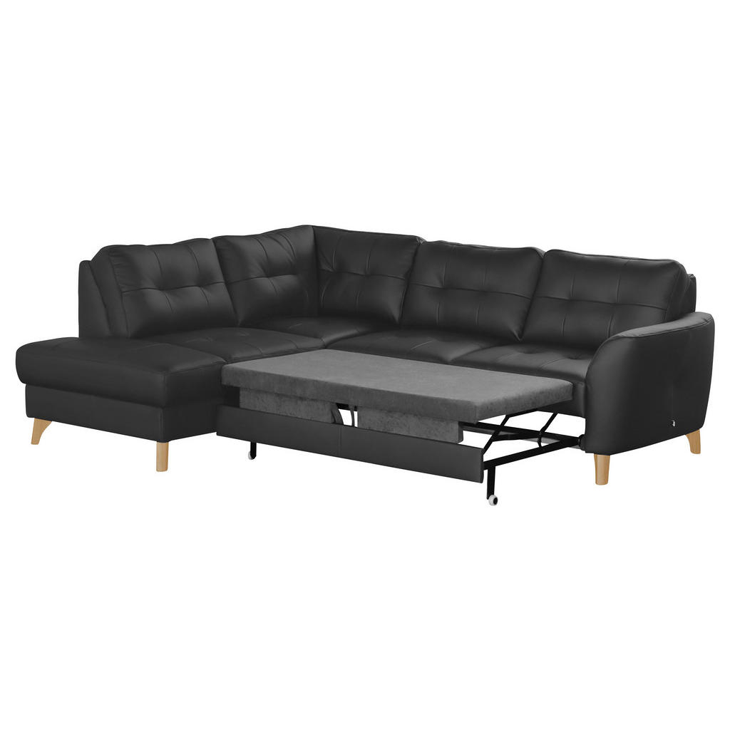 Thumbnail - Livetastic Ecksofa, Schwarz, Textil, Leder, Echtleder, Rindleder, Buche, 4-Sitzer, Ottomane links, L-Form, 236x190 cm, M...
