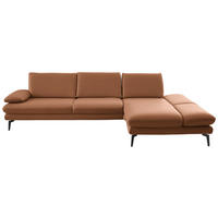 ECKSOFA in Echtleder Hellbraun  - Hellbraun/Schwarz, Design, Leder/Metall (308/195cm) - Dieter Knoll