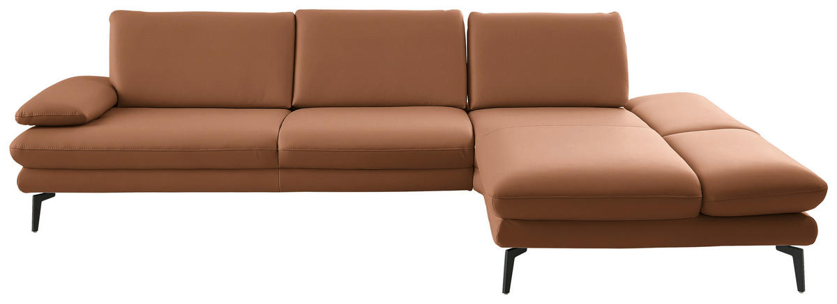 ECKSOFA in Echtleder Hellbraun  - Hellbraun/Schwarz, Design, Leder/Metall (308/195cm) - Dieter Knoll