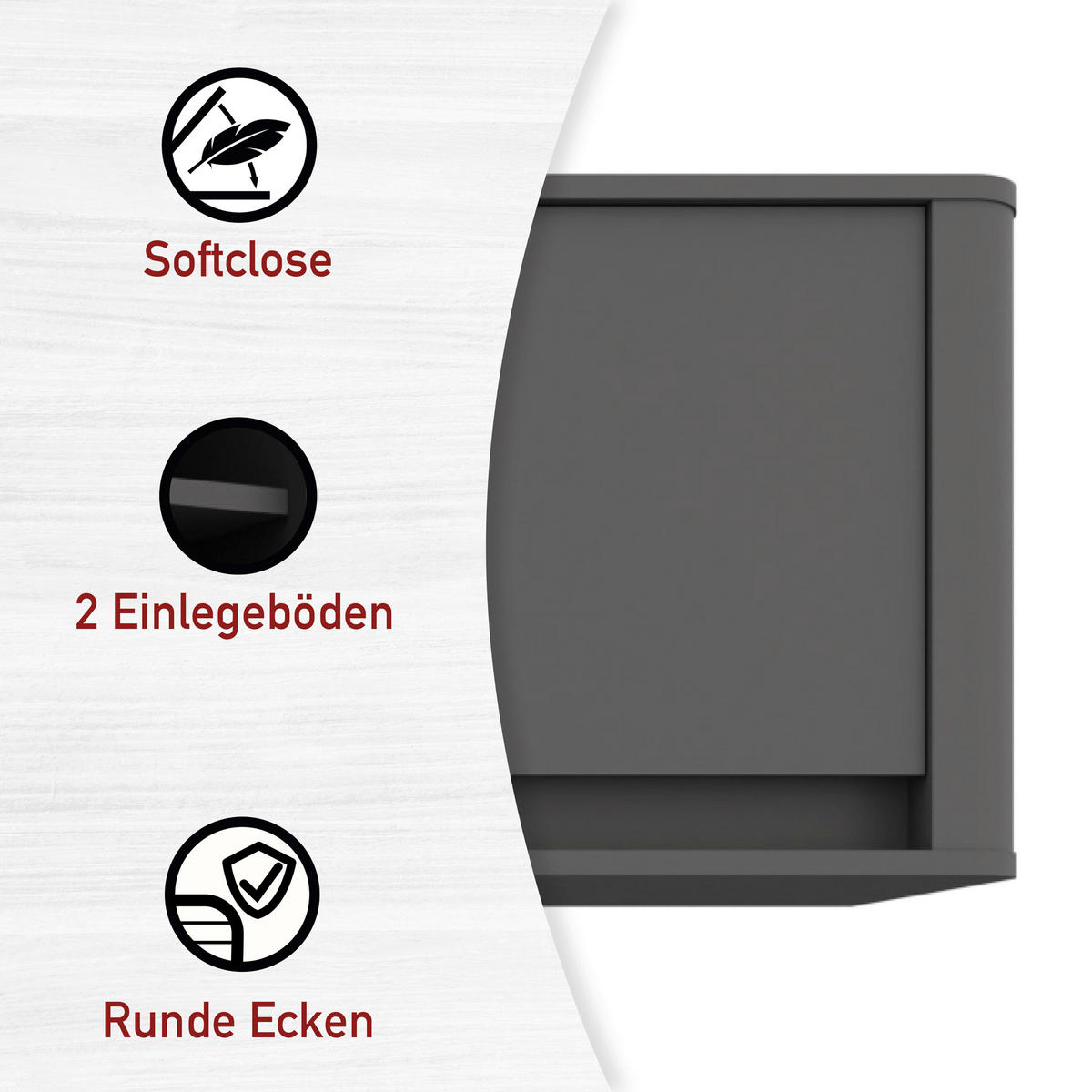 KÜCHENOBERSCHRANK 133,2/35/46 cm  in Anthrazit  - Anthrazit, MODERN, Holzwerkstoff (133,2/35/46cm) - home24