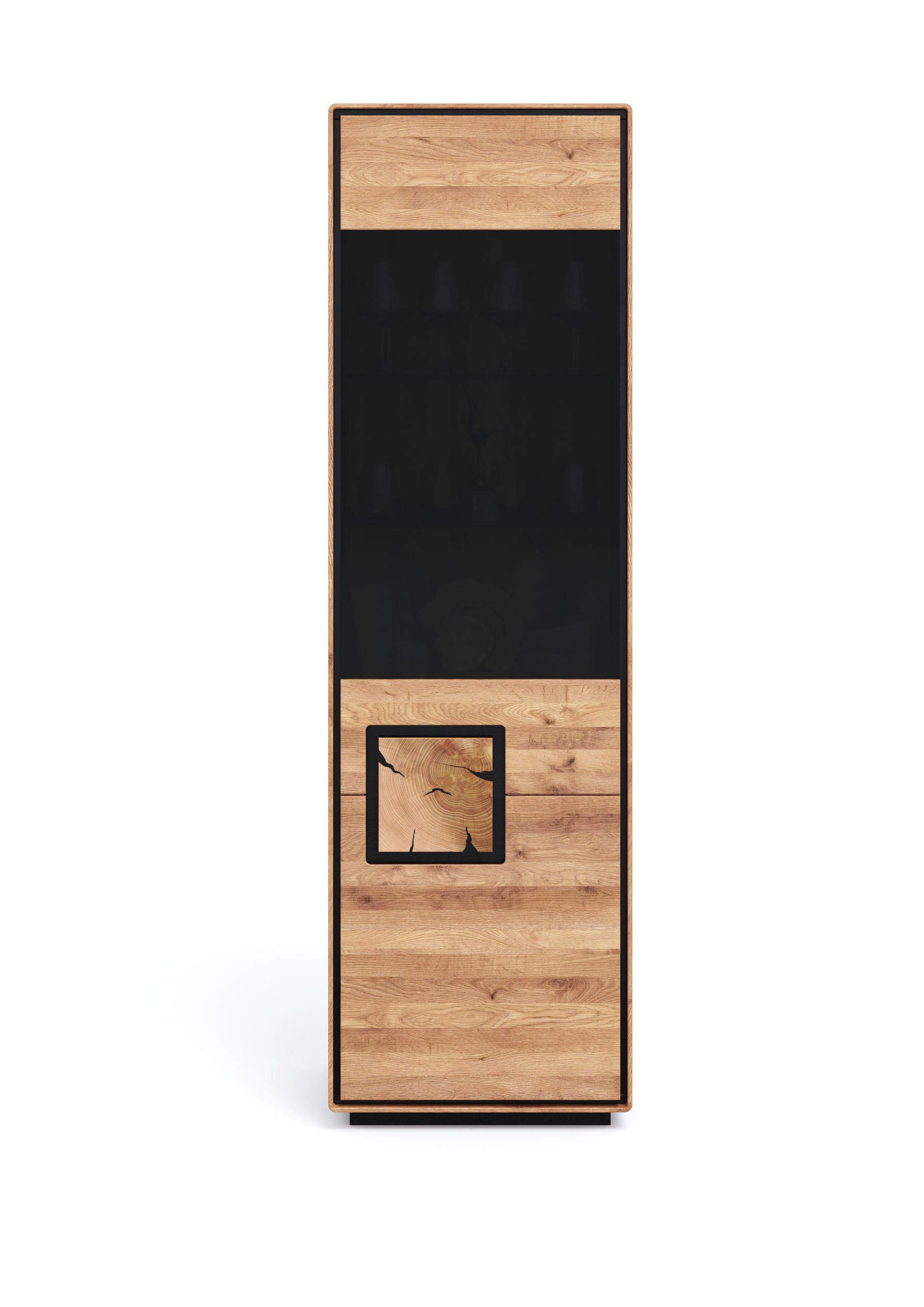 VITRINE  in massiv Wildeiche Schwarz, Wildeiche  - Wildeiche/Schwarz, Basics, Glas/Holz (60/203/40cm) - Livetastic