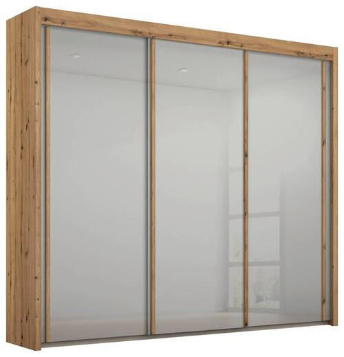 SCHWEBETÜRENSCHRANK 225/197/65 cm 3-türig - Eiche Artisan/Grau, Basics, Glas/Holzwerkstoff (225/197/65cm) - Cantus