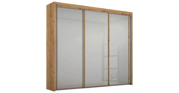 SCHWEBETÜRENSCHRANK 225/197/65 cm 3-türig  - Eiche Artisan/Grau, Basics, Glas/Holzwerkstoff (225/197/65cm) - Cantus