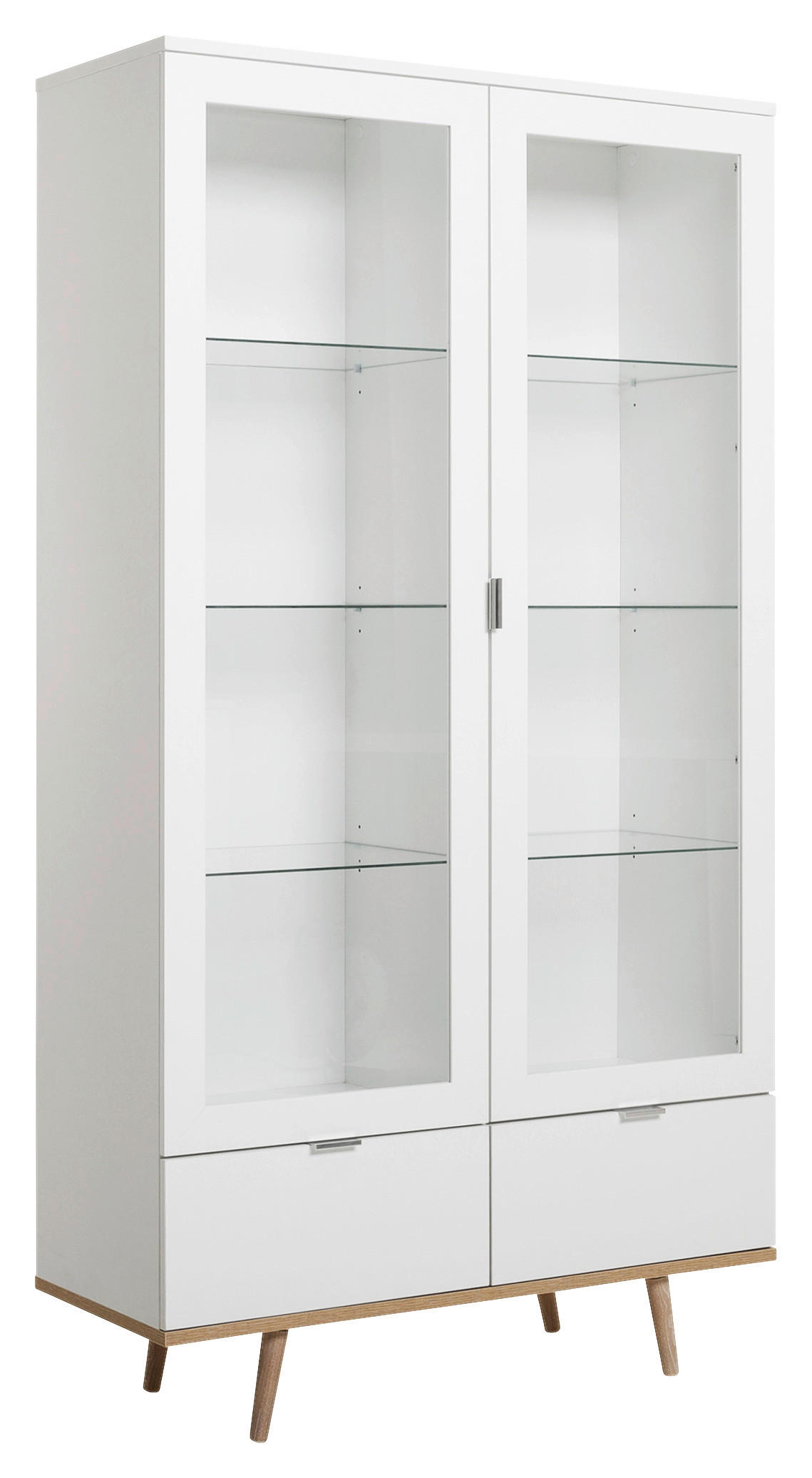 VITRINE Weiß, Eichefarben Einlegeboden - Eichefarben/Alufarben, KONVENTIONELL, Glas/Holz (100/185/40cm) - MID.YOU