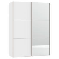 SCHWEBETÜRENSCHRANK  in Weiß  - Edelstahlfarben/Weiß, Design, Glas/Holzwerkstoff (152/215/65cm) - Boxxx