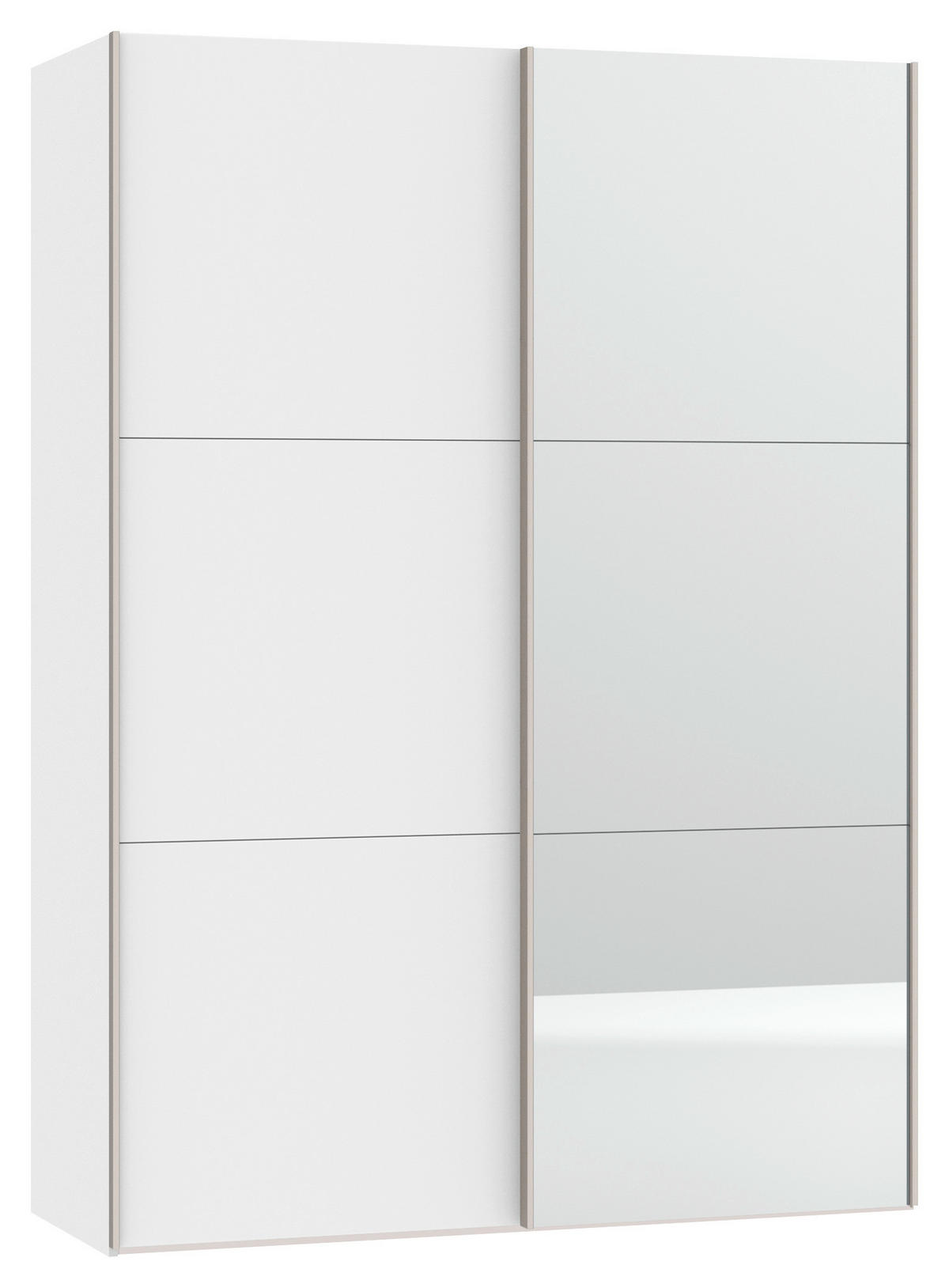 SCHWEBETÜRENSCHRANK  in Weiß  - Edelstahlfarben/Weiß, Design, Glas/Holzwerkstoff (152/215/65cm) - Boxxx