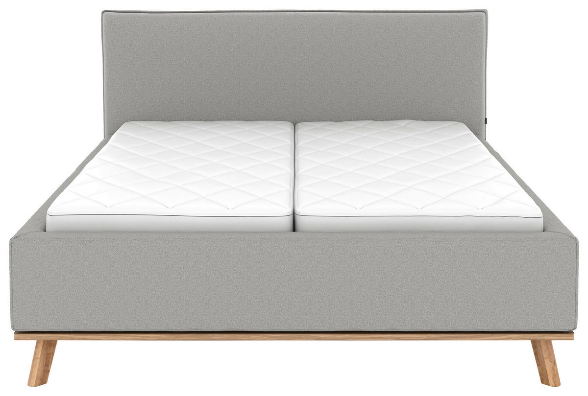 POLSTERBETT 160/200 cm,  in Hellgrau, Matratze, Lattenrost, Bettkasten, H2 + H2 = mittel  - Eichefarben/Hellgrau, Design, Holz/Textil (160/200cm) - Musterring
