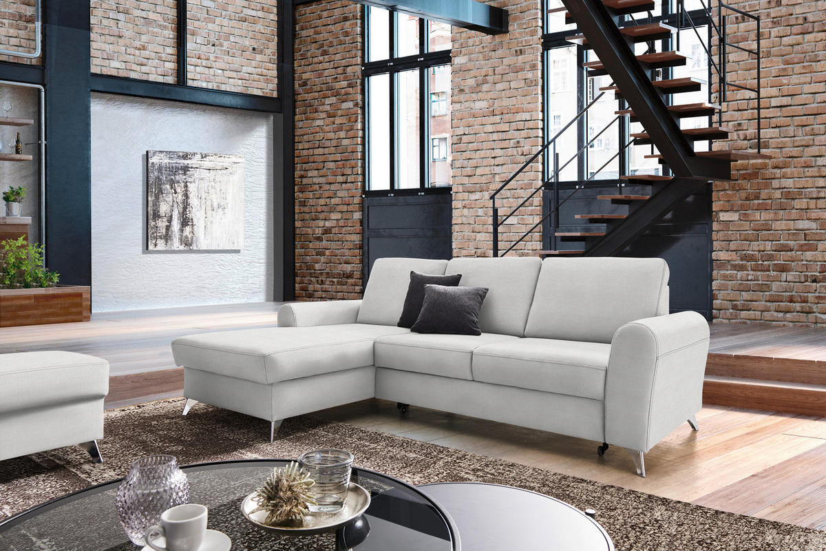 ECKSOFA in Flachgewebe Creme  - Silberfarben/Creme, Design, Textil/Metall (167/244cm) - Cantus