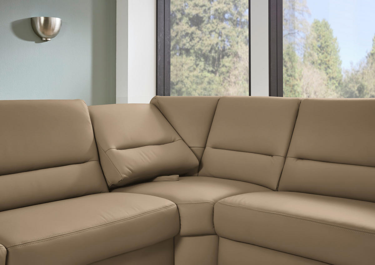 ECKSOFA  in Echtleder Cappuccino  290/249 cm  - Schwarz/Cappuccino, KONVENTIONELL, Leder/Metall (290/249cm) - Beldomo Premium