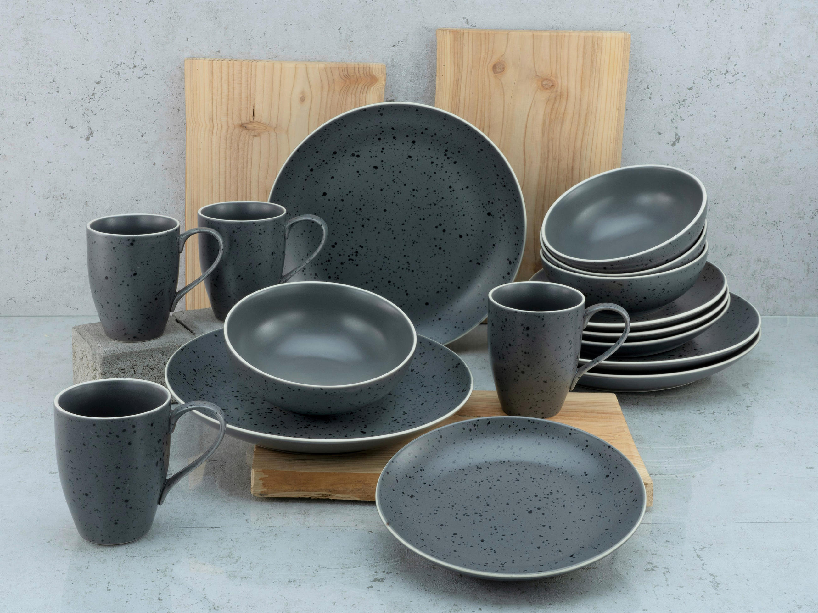 KOMBISERVICE 16-teilig - Anthrazit, KONVENTIONELL, Keramik (34/33/32cm) - Creatable