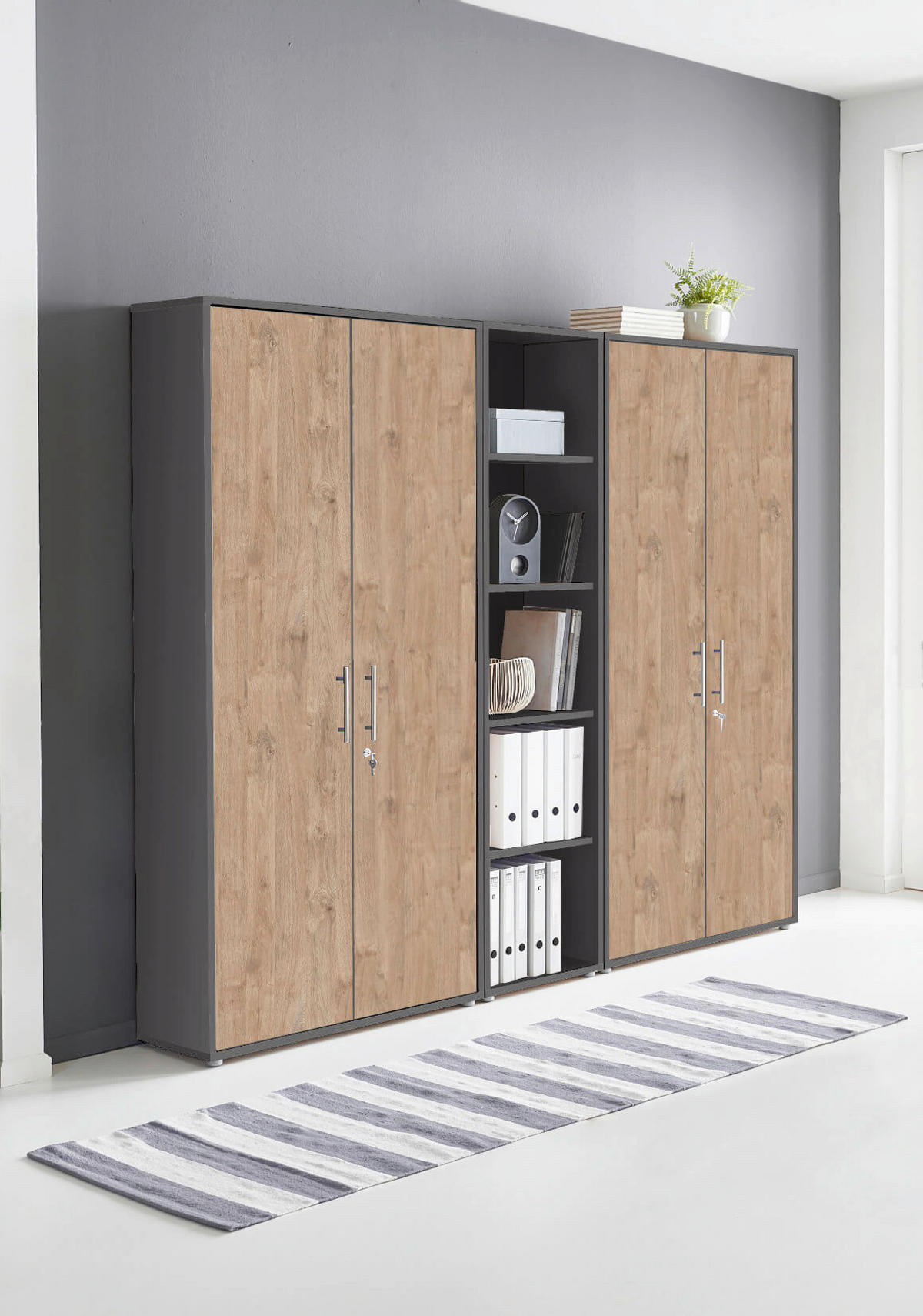 AKTENSCHRANK Anthrazit, Eichefarben  - Eichefarben/Anthrazit, MODERN, Holzwerkstoff (212,9/185,6/33cm) - MID.YOU