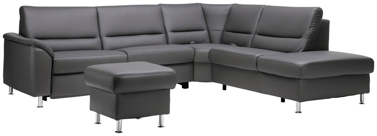 ECKSOFA in Echtleder Grau  - Alufarben/Grau, Konventionell, Leder/Metall (290/249cm) - Beldomo Premium