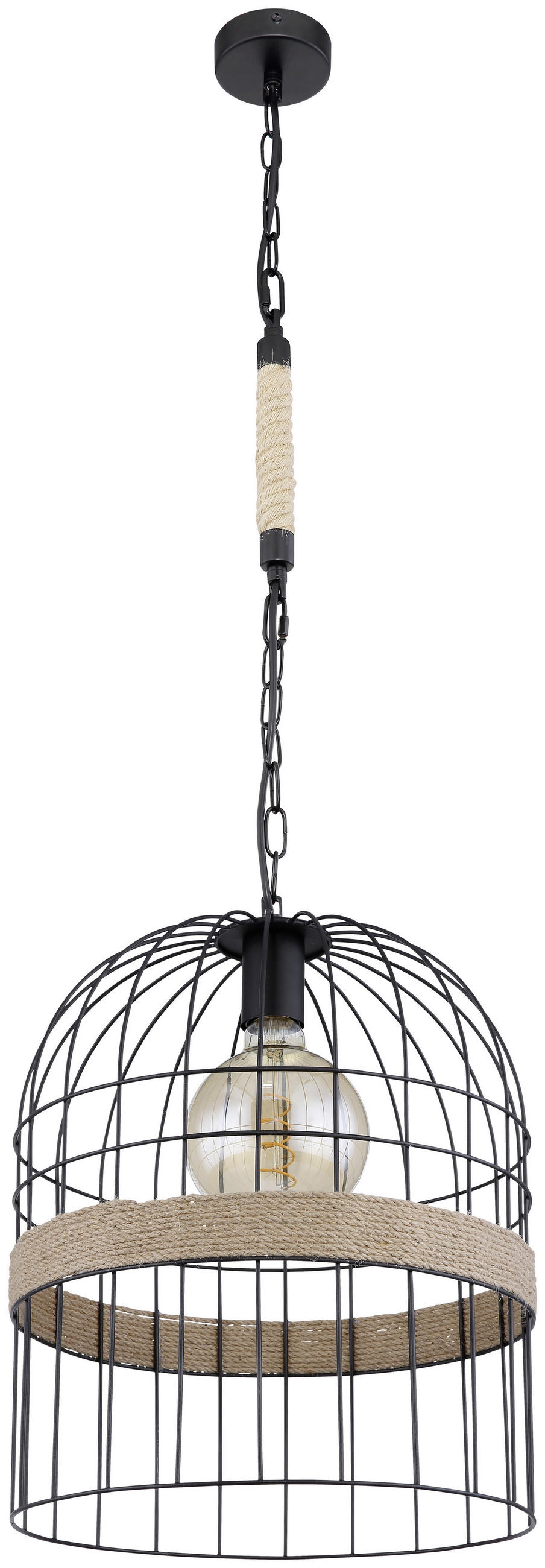 HÄNGELEUCHTE 35/140 cm    - Schwarz/Braun, Natur, Naturmaterialien/Metall (35/140cm) - Globo