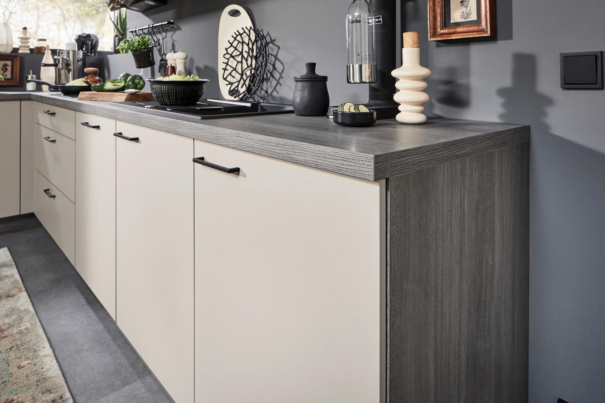 EINBAUKÜCHE   - Creme/Grau, MODERN, Holzwerkstoff - Welnova